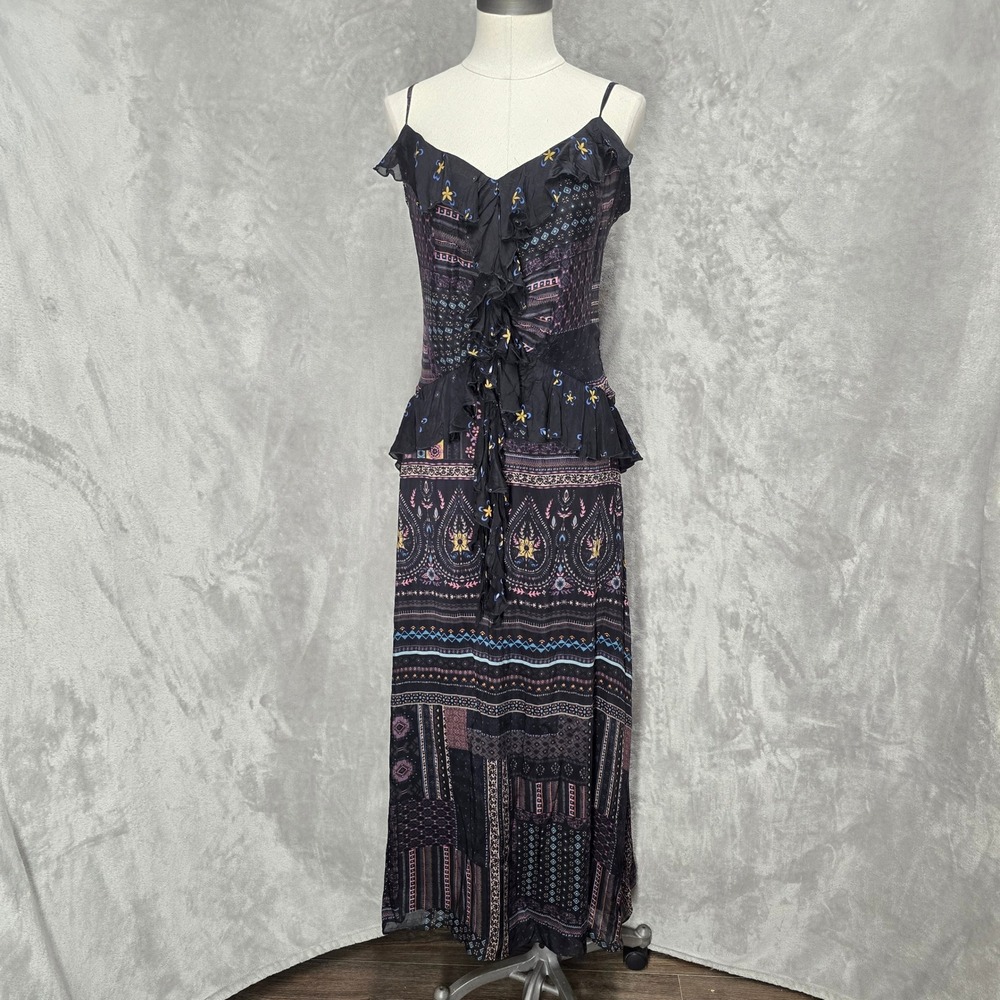 Let Me Be Anthropologie Maxi Dress Women MP Whimsical Ruffle Paisley Tiered Boho